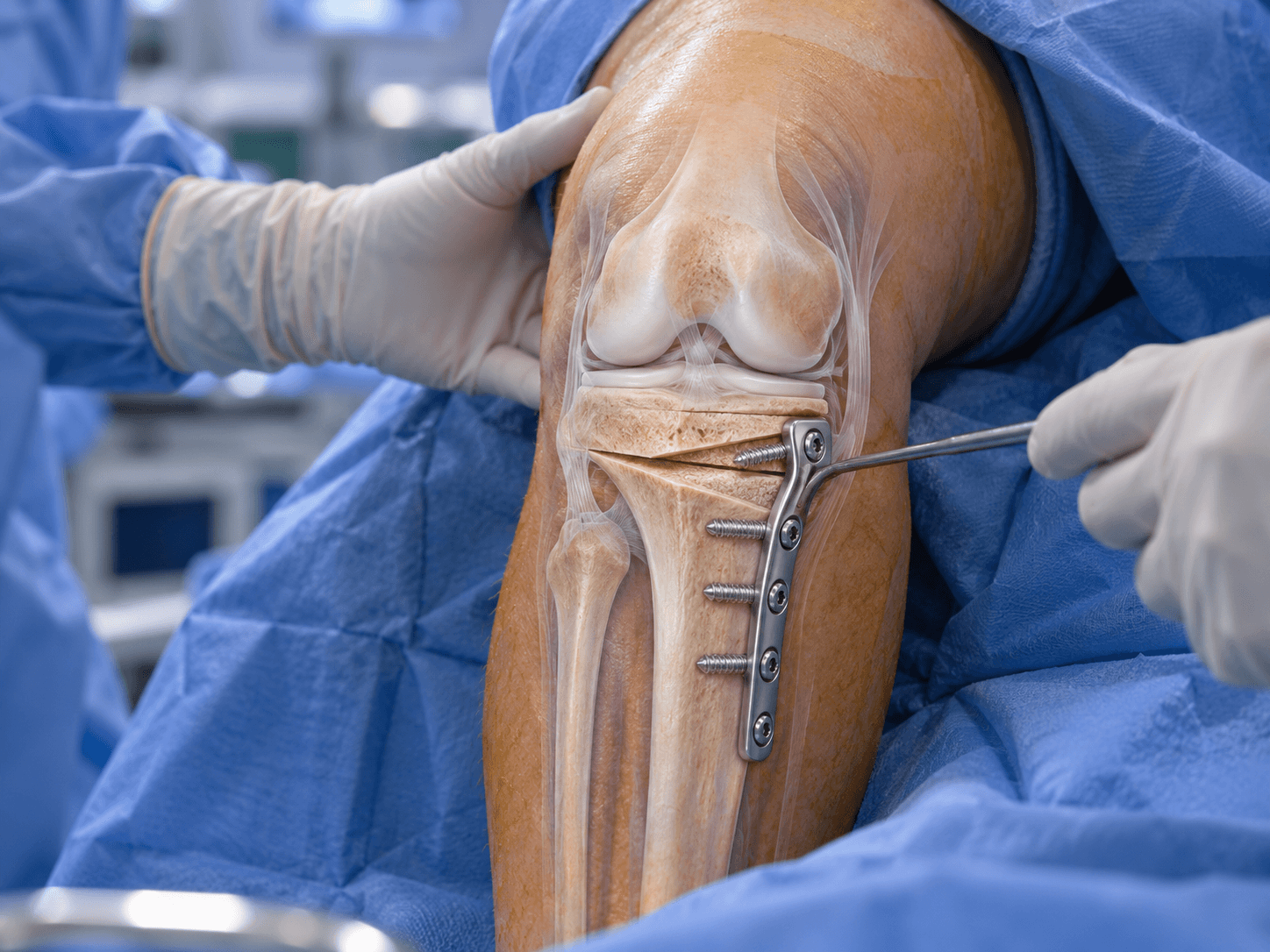 Knee osteotomy surgery showing